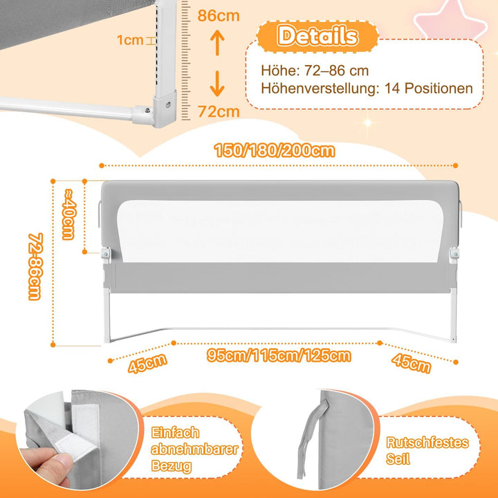 2X Bettgitter 200+180 cm Bettschutzgitter Schnellklapp Kinderbettgitter für Kinder,Rausfallschutz Bo