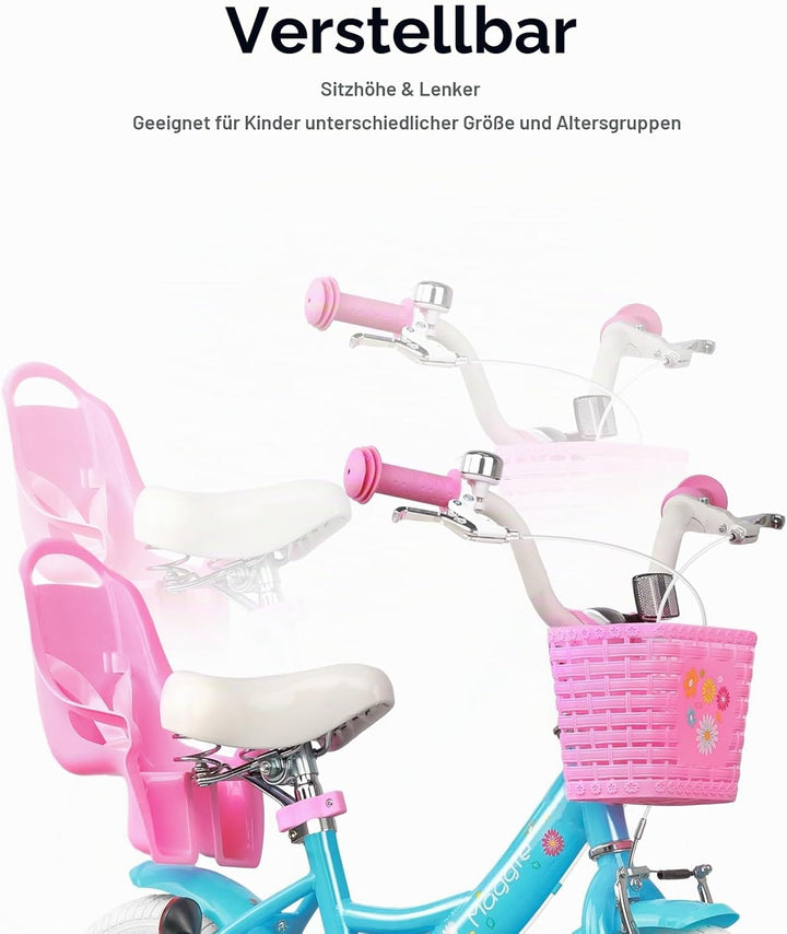 Glerc Maggie 12 14 16 20 Zoll KinderFahrrad für 2-12 Jahre Mädchenfahrrad alt mit Puppe-Sitz &amp; Stütz