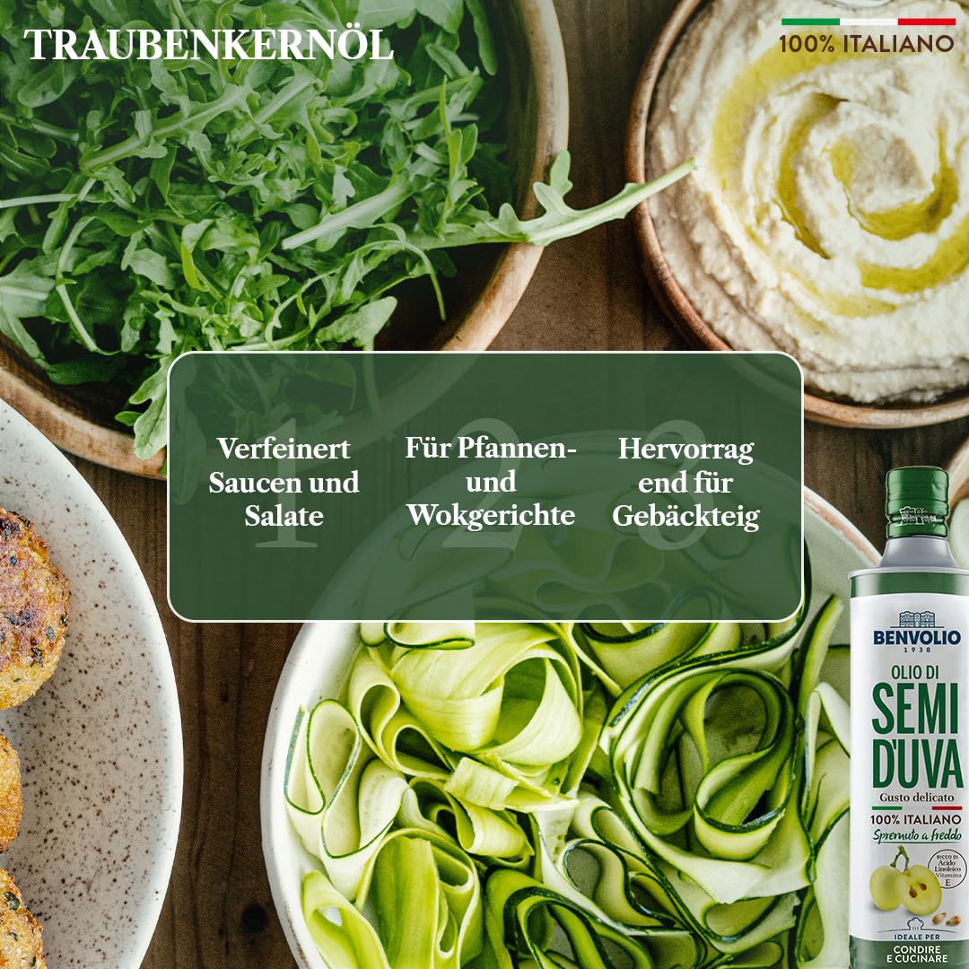 Traubenkernöl Kaltgepresst 100% Italienische - Benvolio 1938 750 ml - Reich an Vitamin E und Omega 6
