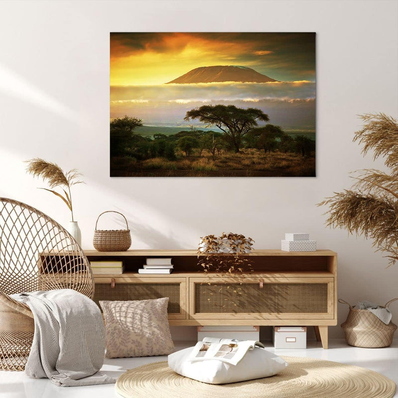 Bilder auf Leinwand 100x70cm Leinwandbild Safari Tierwelt Berg Kenia Gross Wanddeko Bild Schlafzimme