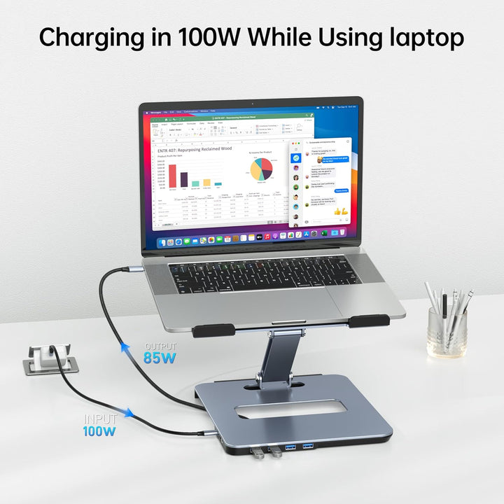 BENFEI Aluminium Laptop Ständer mit USB C 6in1 Dockingstation, HDMI 4K@60Hz, 4*USB3.0, 100 PD Kompat