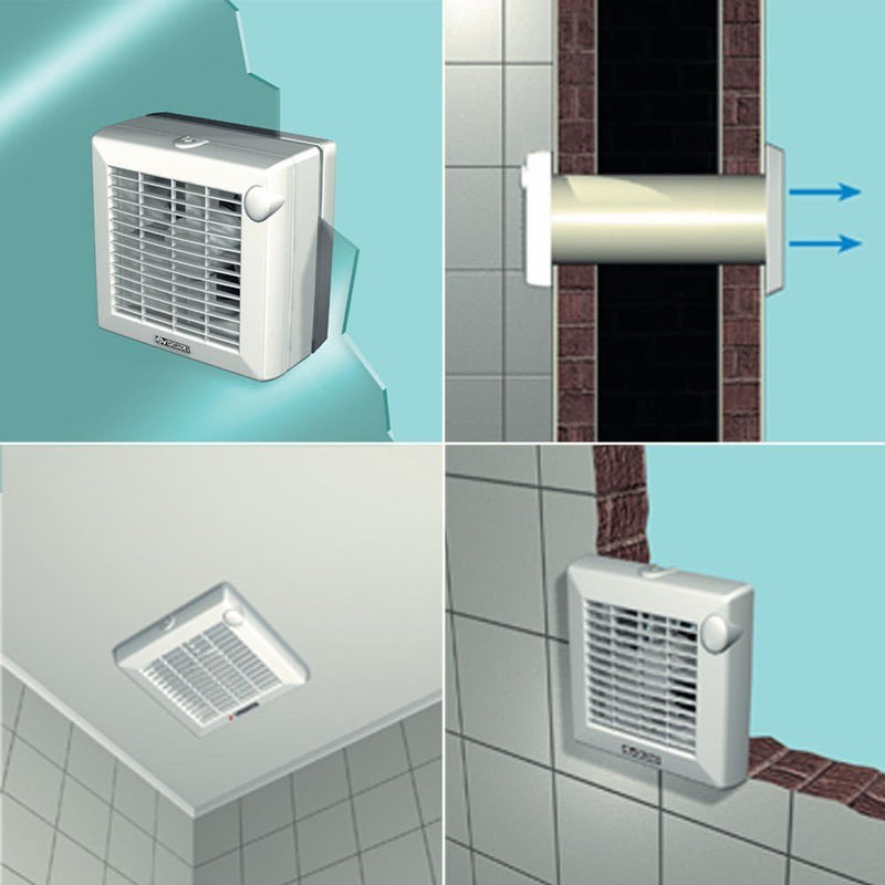 Vortice 11222 Kleinraumventilator, Automatische Innenklappe, 90 Grad Umlenkung, 10 cm Rohranschluss,