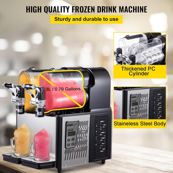 Kommerzielle Slusheis Maschine, 2x3 L Doppeltank Tassen elektrische Schneeschmelz-Slush-Smoothie-Mas