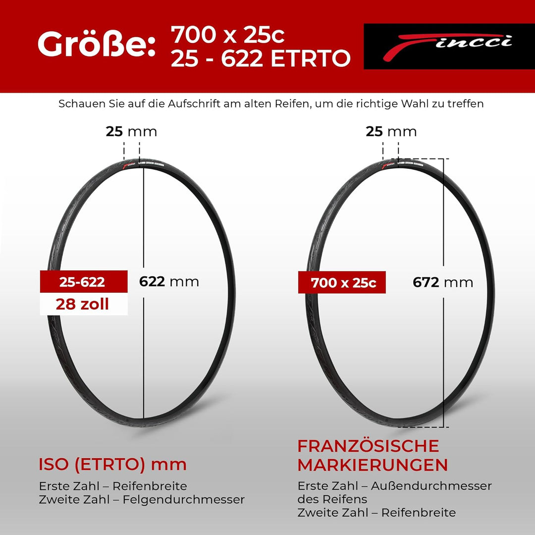 Fincci 700x25c Reifen 25-622 Fahrradreifen mit 3 mm Pannenschutz 60 TPI 700 x 25c Mantel für Radrenn