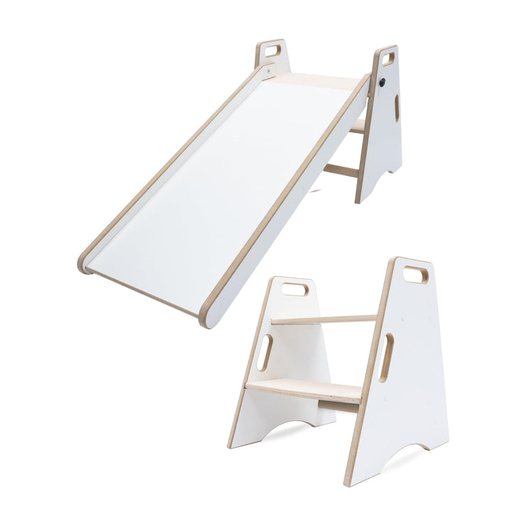 MAMOI Kinder Indoor Rutsche – 2-in-1 Holzrutsche & Tritthocker | Montessori Kinderrutsche & Küchenhe