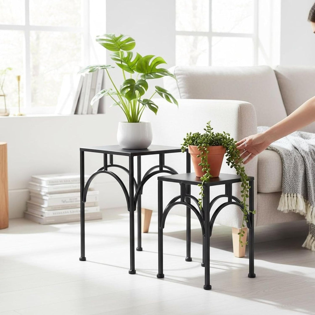 DanDiBo Blumenhocker Metall Schwarz Eckig Blumenständer Beistelltisch 96449 2er Set Pflanzenständer