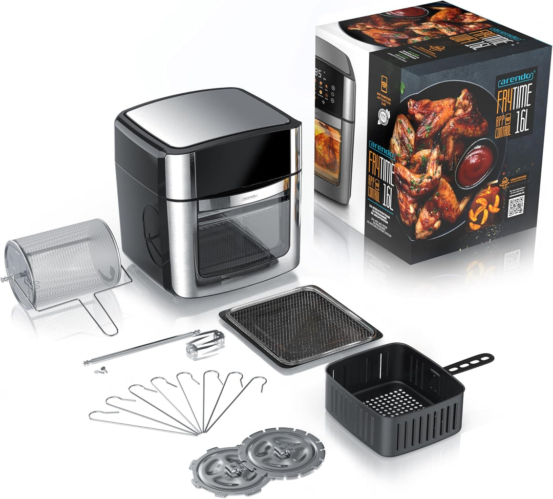 Arendo - Wlan Heissluftfritteuse XXL 16 Liter - Smart WiFi mit App - extra Gross 16 Liter - Backofen