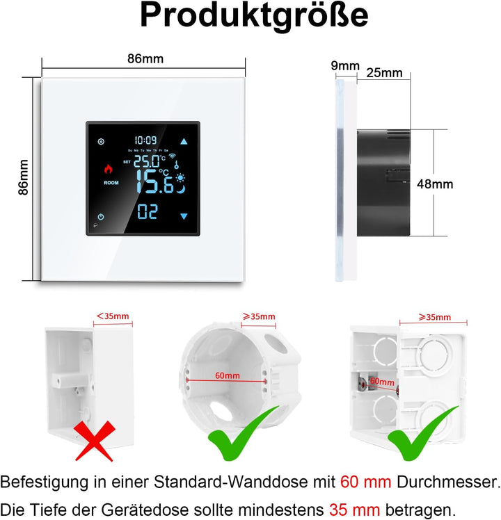 CNBINGO Smart Thermostat Unterputz mit Kristall Glasscheibe WLAN Digital Raumthermostat Kompatibel m