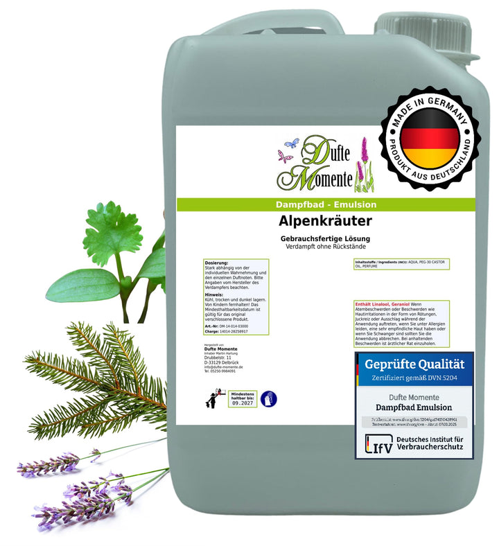 Dufte Momente Dampfbad-Emulsion 3 Liter Alpenkräuter | gebrauchsfertig | Hochwertige Formel | Für ge