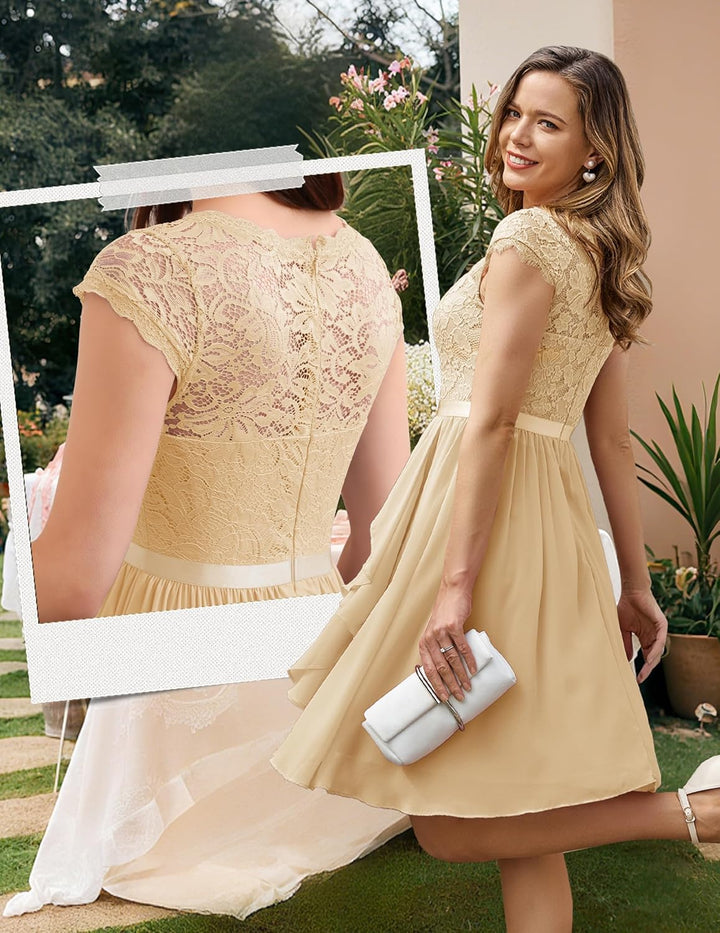 Wedtrend Cocktailkleid Damen Knielang Abendkleid Elegant für Hochzeit Elegant A Linie Rüschenkleid C