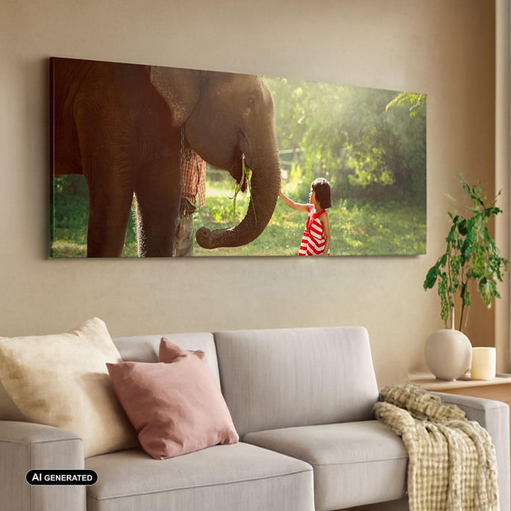 Panorama Bilder auf Leinwand 100x40cm Leinwandbild mit Rahmen Elefant Tier Gross Wanddeko Bild Schla