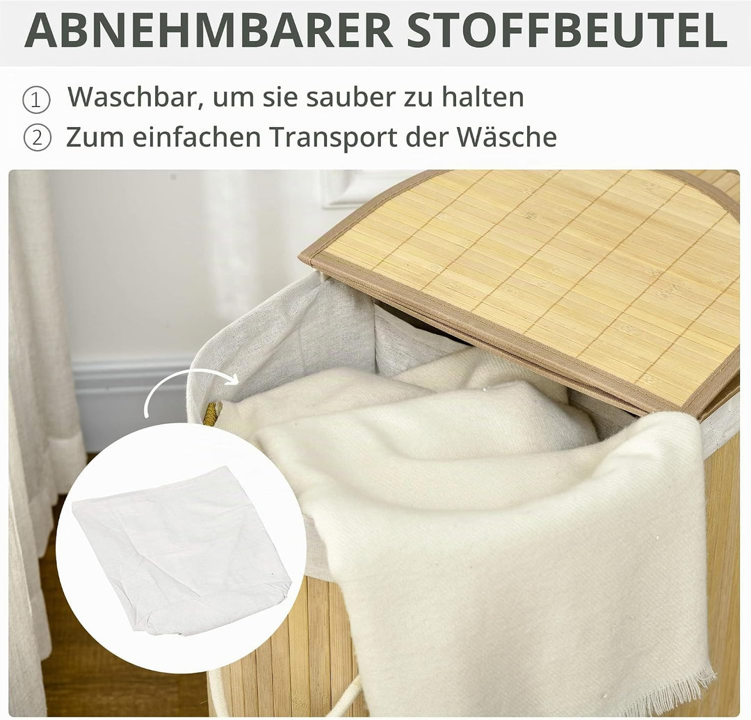 HOMCOM Wäschekorb 100L Wäschebox mit Deckel, Griff Wäschesortierer Wäschesammler mit 2 Abschnitten,