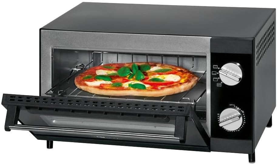 Clatronic MPO 3520 Hersteller Pizzaofen(s), 25 cm, mechanisch, 1 h, schwarz, 1000 W, Edelstahl