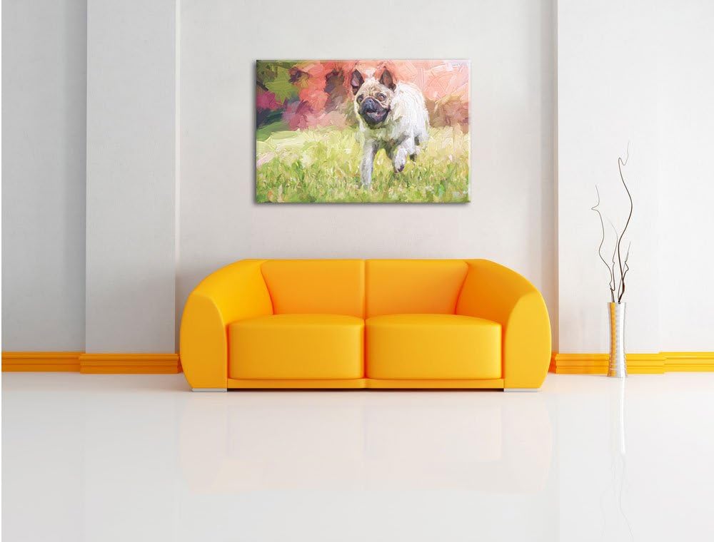 Pixxprint Rennender Mops Kunst / 100x70cm Leinwandbild bespannt auf Holzrahmen/Wandbild Kunstdruck D