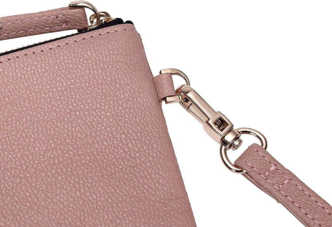 Doris&Jacky Damen Echtes Leder Clutch Schaffell Geldbörse Abendtasche mit Handschlaufe Pink-ziegenfe