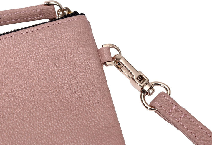 Doris&Jacky Damen Echtes Leder Clutch Schaffell Geldbörse Abendtasche mit Handschlaufe Pink-ziegenfe