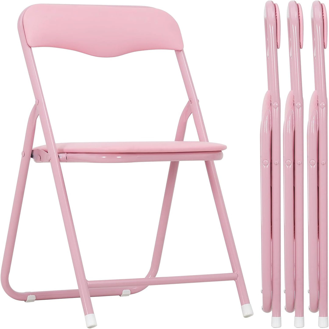 GarveeLife Kinder Klapptisch Stuhl Set 1+4 Eisen PU Holz Rosa | Vollstahlrahmen PU Leder Polster Hol