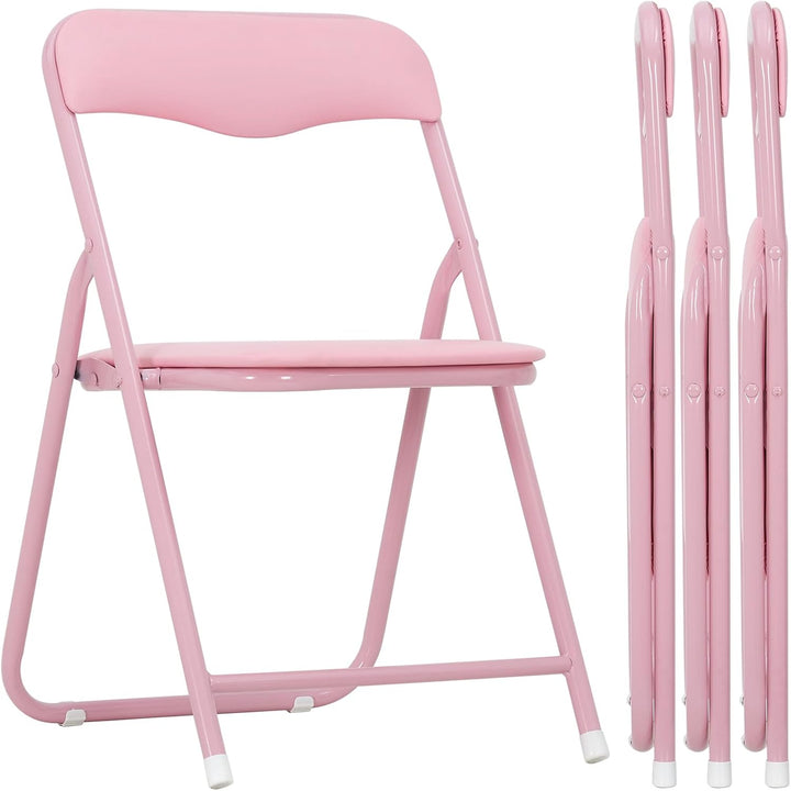 GarveeLife Kinder Klapptisch Stuhl Set 1+4 Eisen PU Holz Rosa | Vollstahlrahmen PU Leder Polster Hol