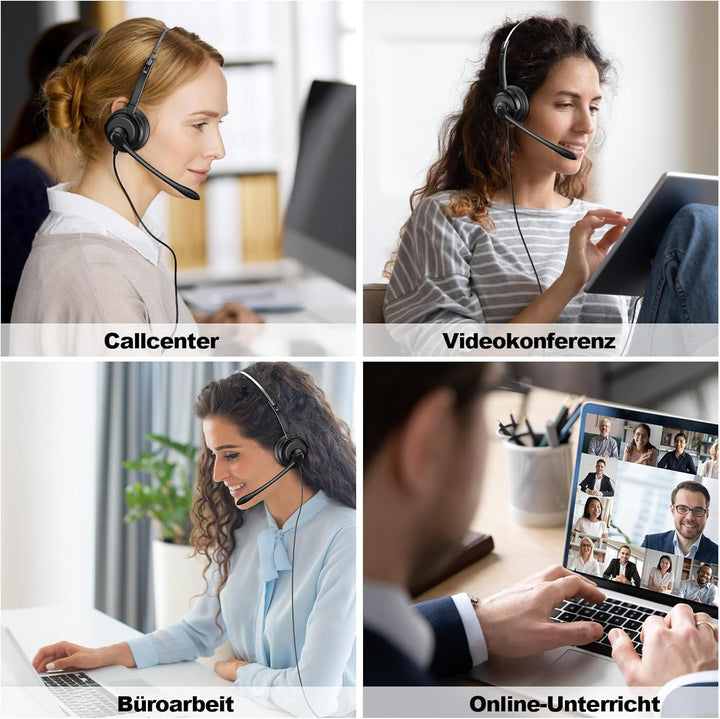 Voistek USB Headset mit Mikrofon für Laptop PC, Geräuschunterdrückung, USB-A/USB-C, Einseitiges Head