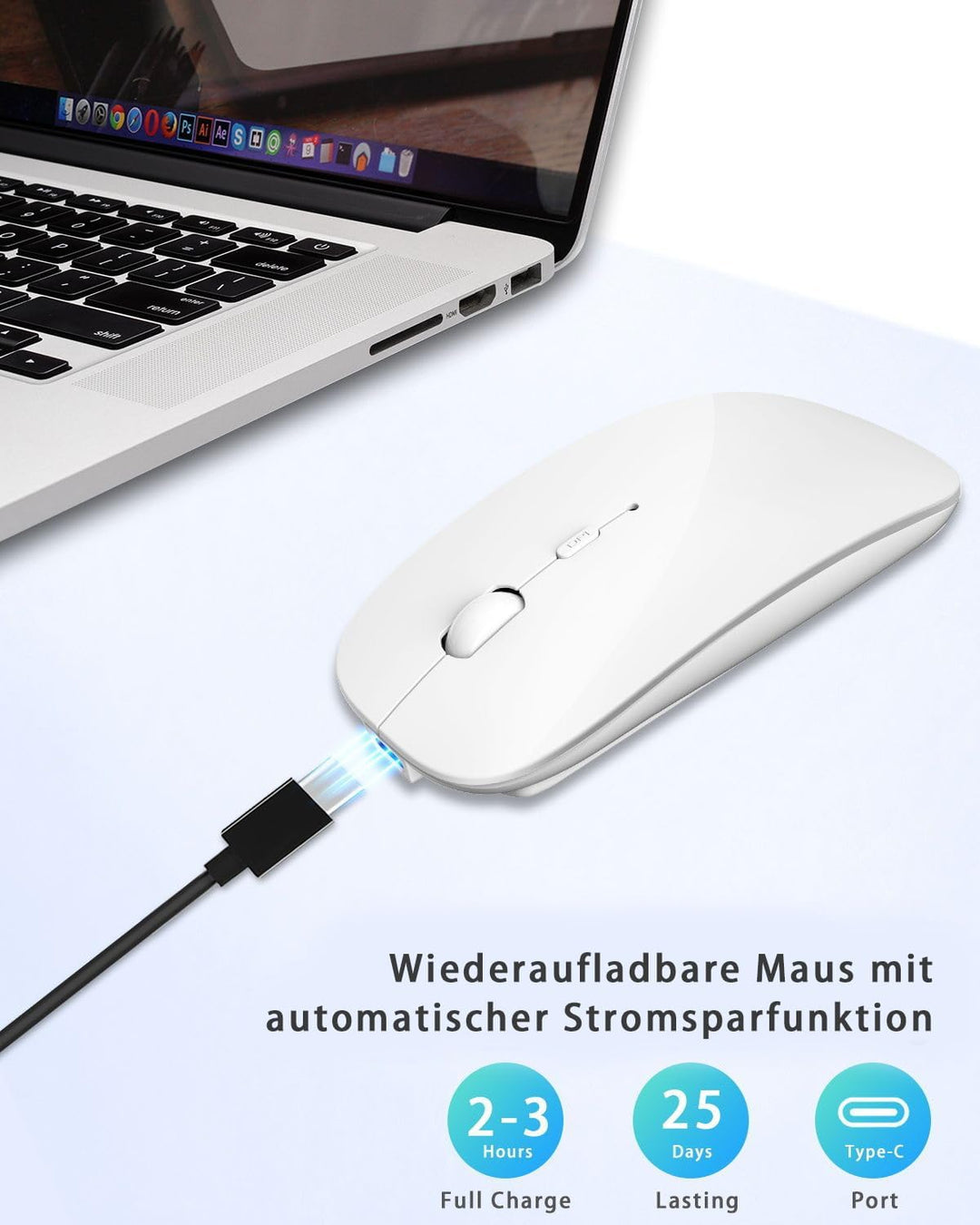 AE WISH ANEWISH Kabellos Bluetooth Maus with USB-C-Adapter wiederaufladbare Leise Mini Maus Kabellos
