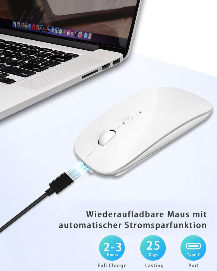 AE WISH ANEWISH Kabellos Bluetooth Maus with USB-C-Adapter wiederaufladbare Leise Mini Maus Kabellos