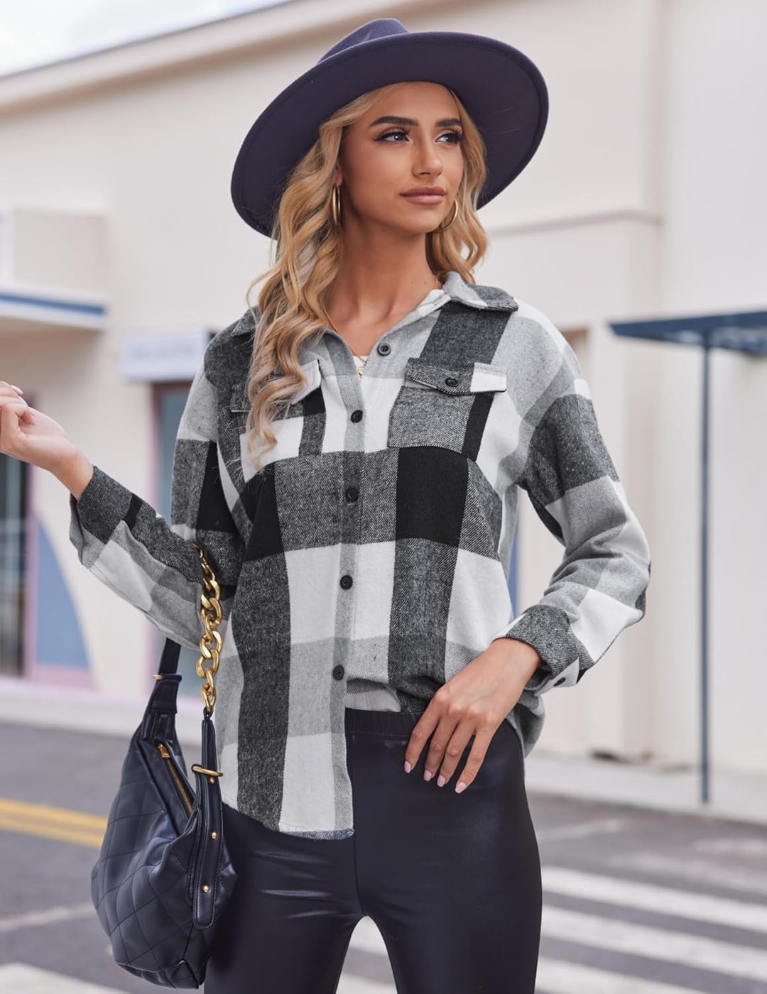 Zeagoo Damen Hemdjacke Karierte Flanellhemd Langarm Loose Shacket Flanell Bluse Jacke mit Knöpfen Üb