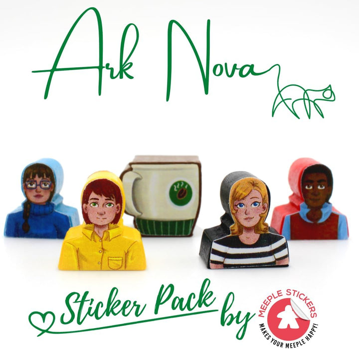 MeepleSticker für Arche Nova | Ark Nova | 34 Aufkleber | Holzfiguren | Spilefiguren | Brettspielen |