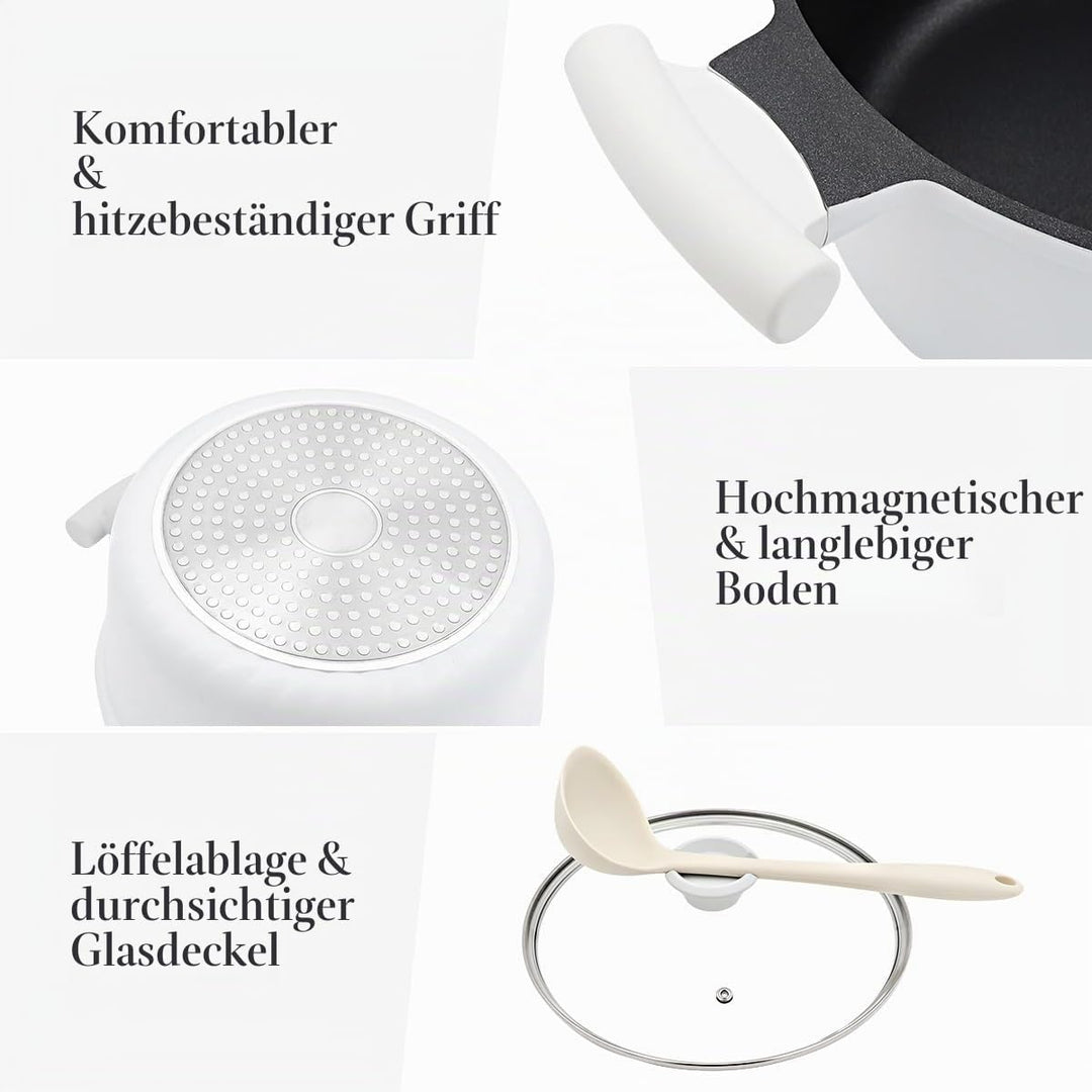 Kochtopf 28 cm mit Deckel, Grosser 7L Schmortopf Gesunde Koch-Nudeltopf für alle Herde, Antihaft Kas