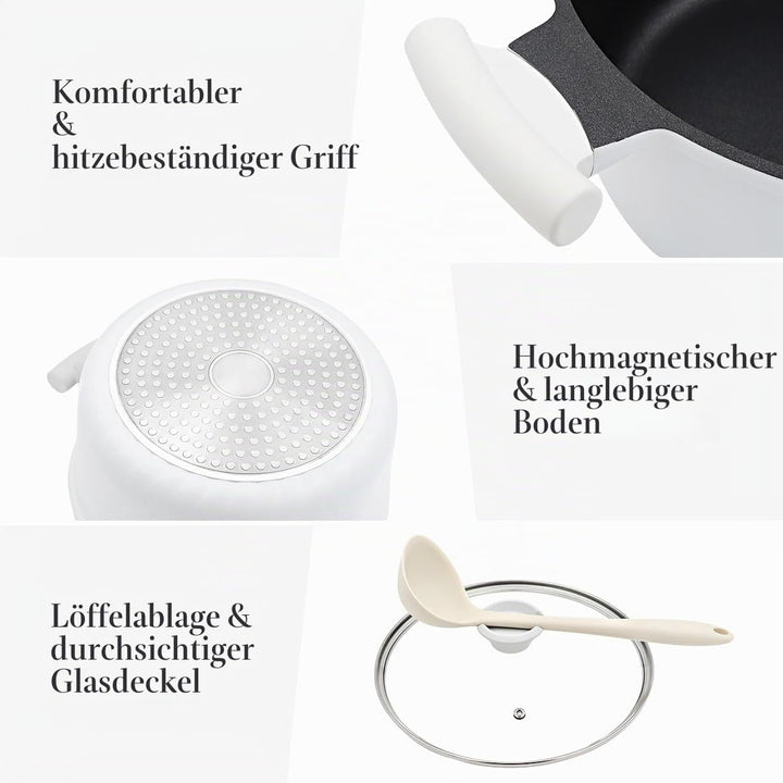 Kochtopf 28 cm mit Deckel, Grosser 7L Schmortopf Gesunde Koch-Nudeltopf für alle Herde, Antihaft Kas