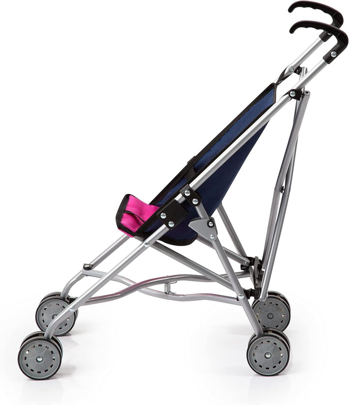 Bayer Design 30154AA Puppenbuggy, Puppenwagen, Doppelräder, Gurt, leicht faltbar, aus Metall, Blau,