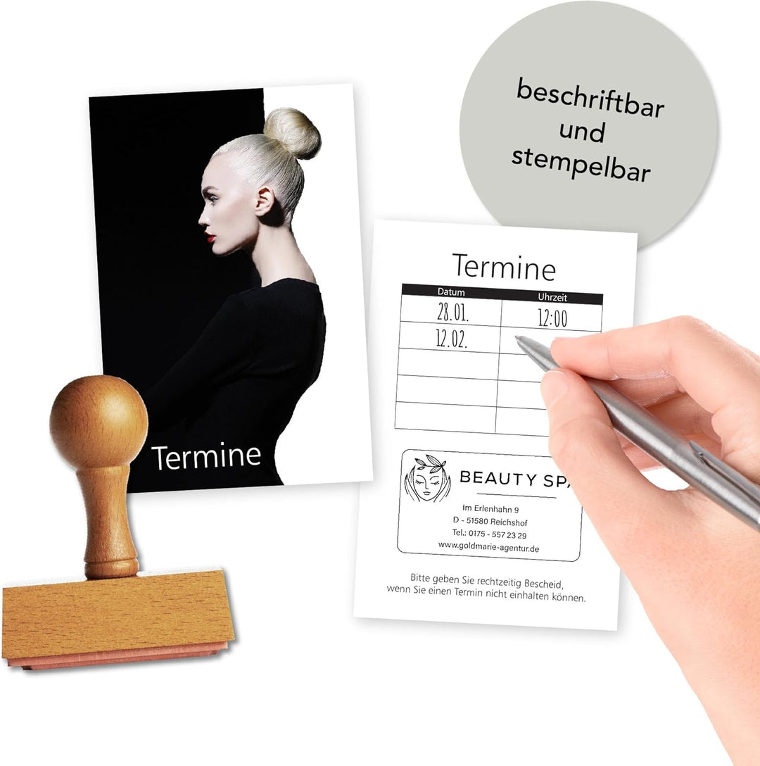 500 Friseur- und Beauty-Terminkarten STYLING BLACK & WHITE für Kosmetikstudio, Wimpern, Nagelstudio