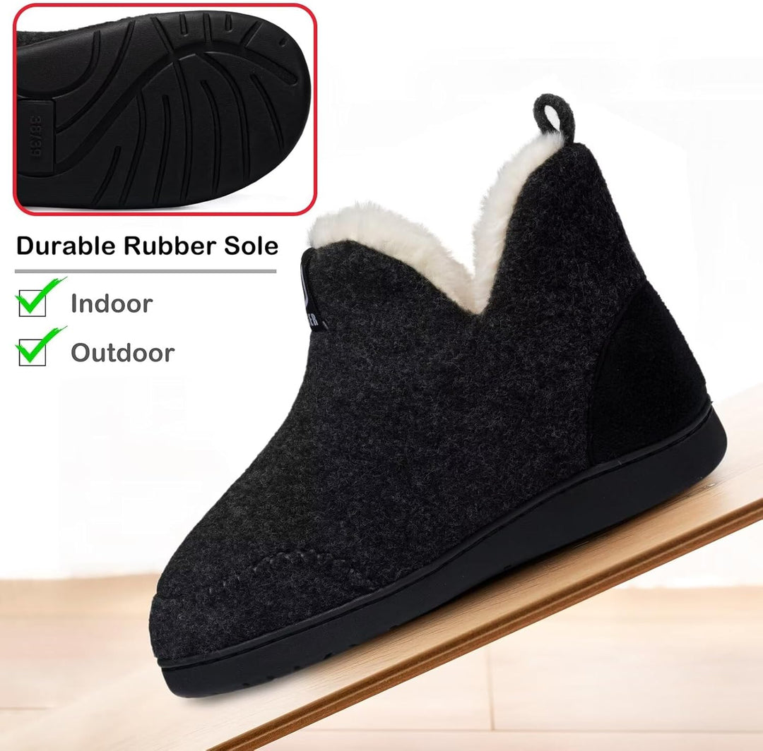 Filz Hausstiefel Herren Damen Plüsch Gefüttert Winter Warm Hohe Hausschuhe 38/39 EU T1 Schwarz, 38/3