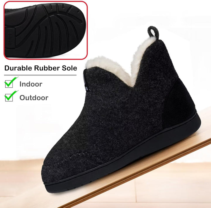 Filz Hausstiefel Herren Damen Plüsch Gefüttert Winter Warm Hohe Hausschuhe 38/39 EU T1 Schwarz, 38/3