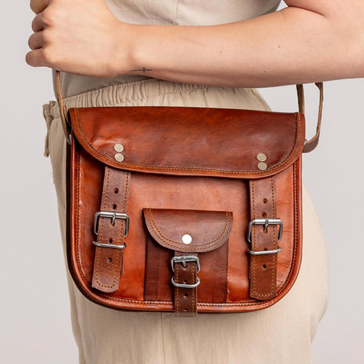 Gusti Umhängetasche Leder - "Emilia 7" Damen Herren Handtasche Ledertasche Braun