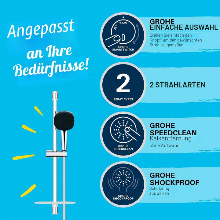 GROHE Vitalio 110, Duschset mit Ablage, 14l pro Min (Duschstangenset mit: Duschkopf 2 Strahlarten, 1