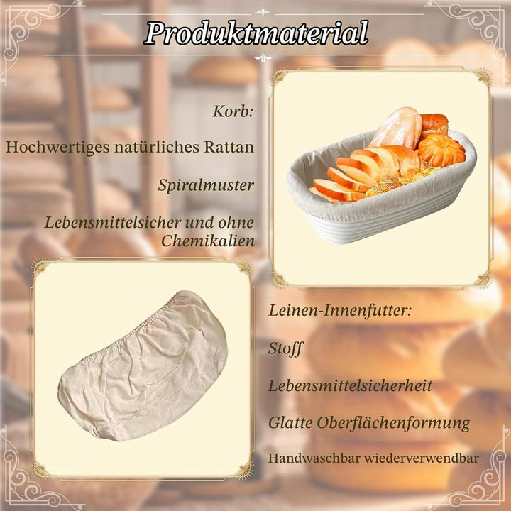 Gärkorb länglich,17 * 12 * 6cm Ovaler Brotkorb,Gärkorb，Oval Proofing Basket Set,Ovales Gärkörbchen,3