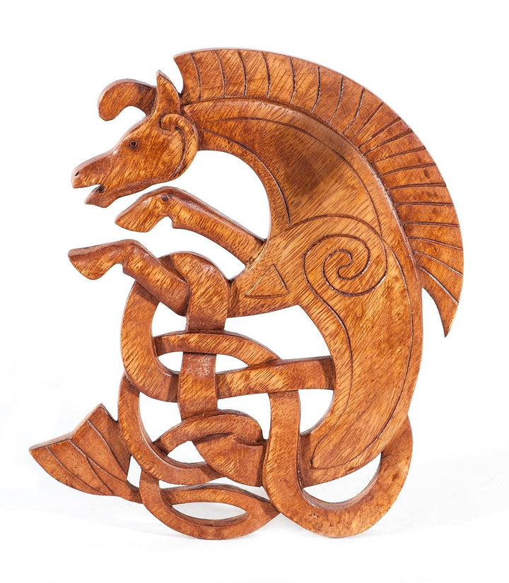 Windalf Celtic Wandbild EPONA 25 cm Keltisches Pferd Holzbild Gesschnitzes Ornament Wandrelief Handa