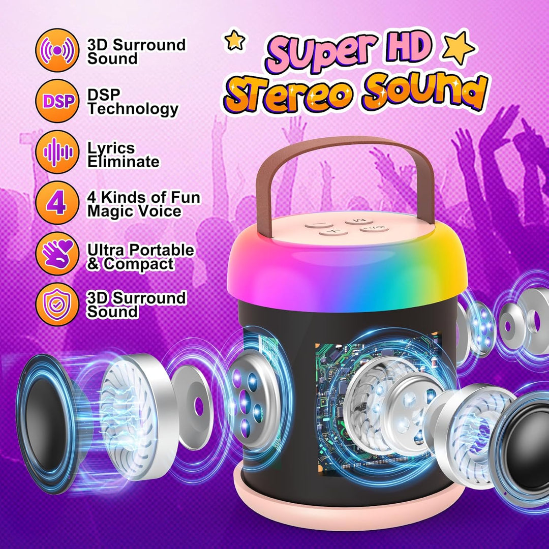 Karaoke Maschine mit 2 Mikrofon Kinder, Einhorn Geschenke für Mädchen Geschenk Mädchen 3-12 Jahre, T