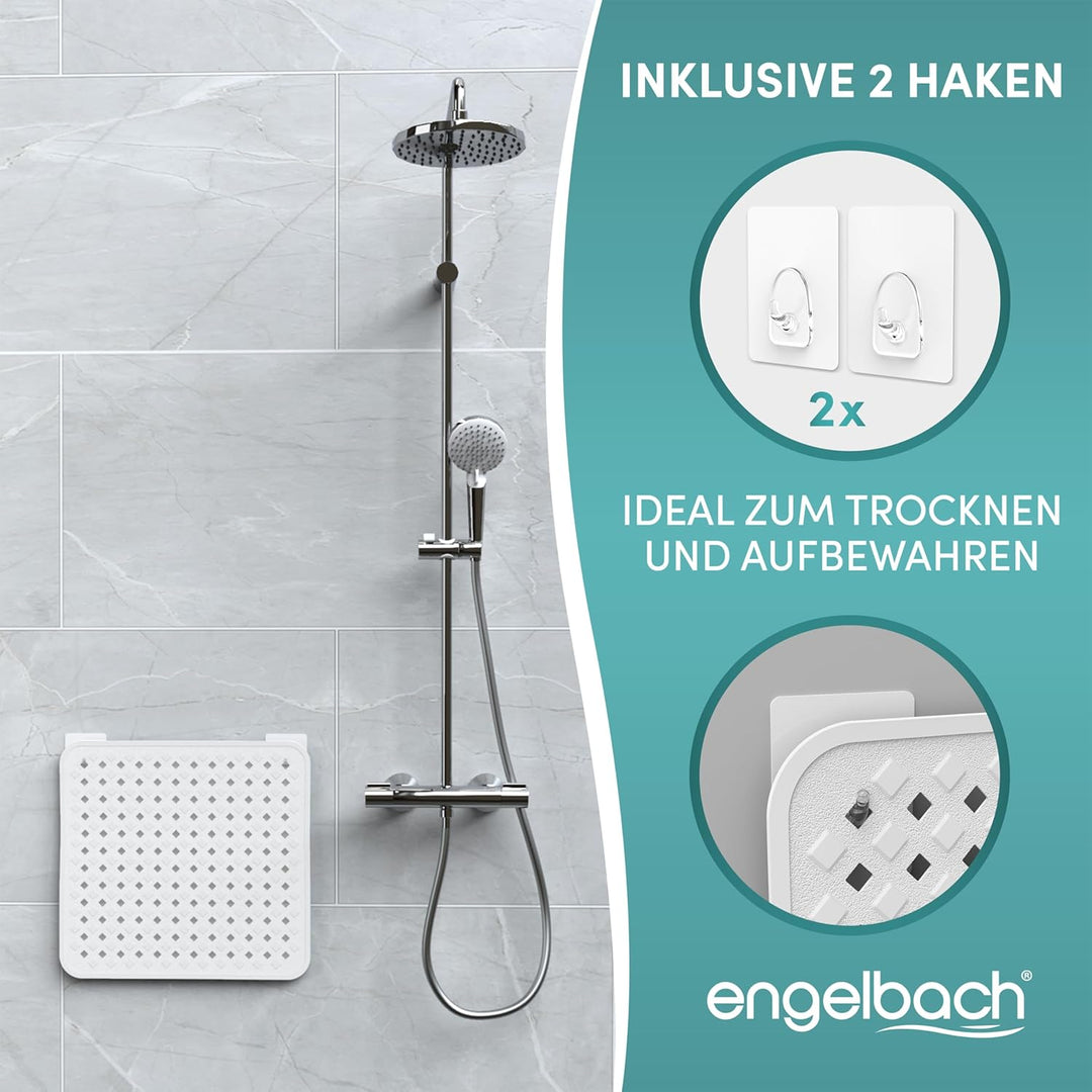 Engelbach® Duschmatte rutschfest 53x53cm - Inklusive Haken zum Aufhängen - 100% BPA-frei - Antirutsc