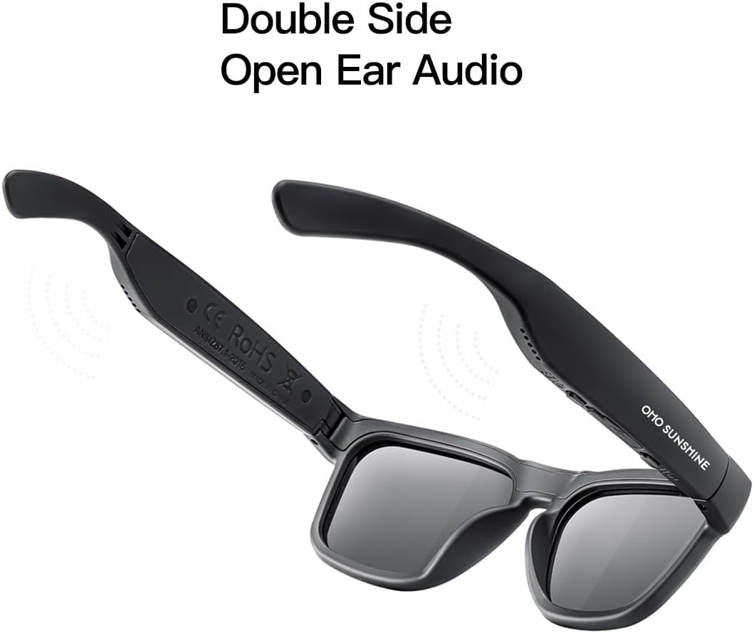 OhO Bluetooth Sunglasses,Voice Control and Open Ear Style Smart Glasses Listen Music and Calls with