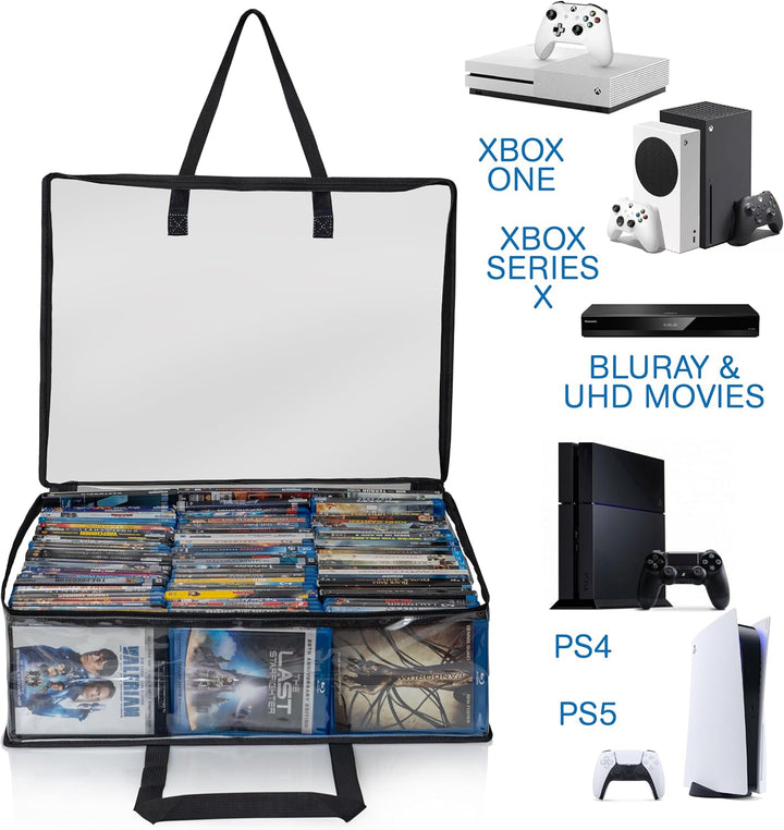 Besti Blu Ray Case Holder Organizer, 2 transparente Plastiktüten Set, Griffen zur Aufbewahrung, Blur
