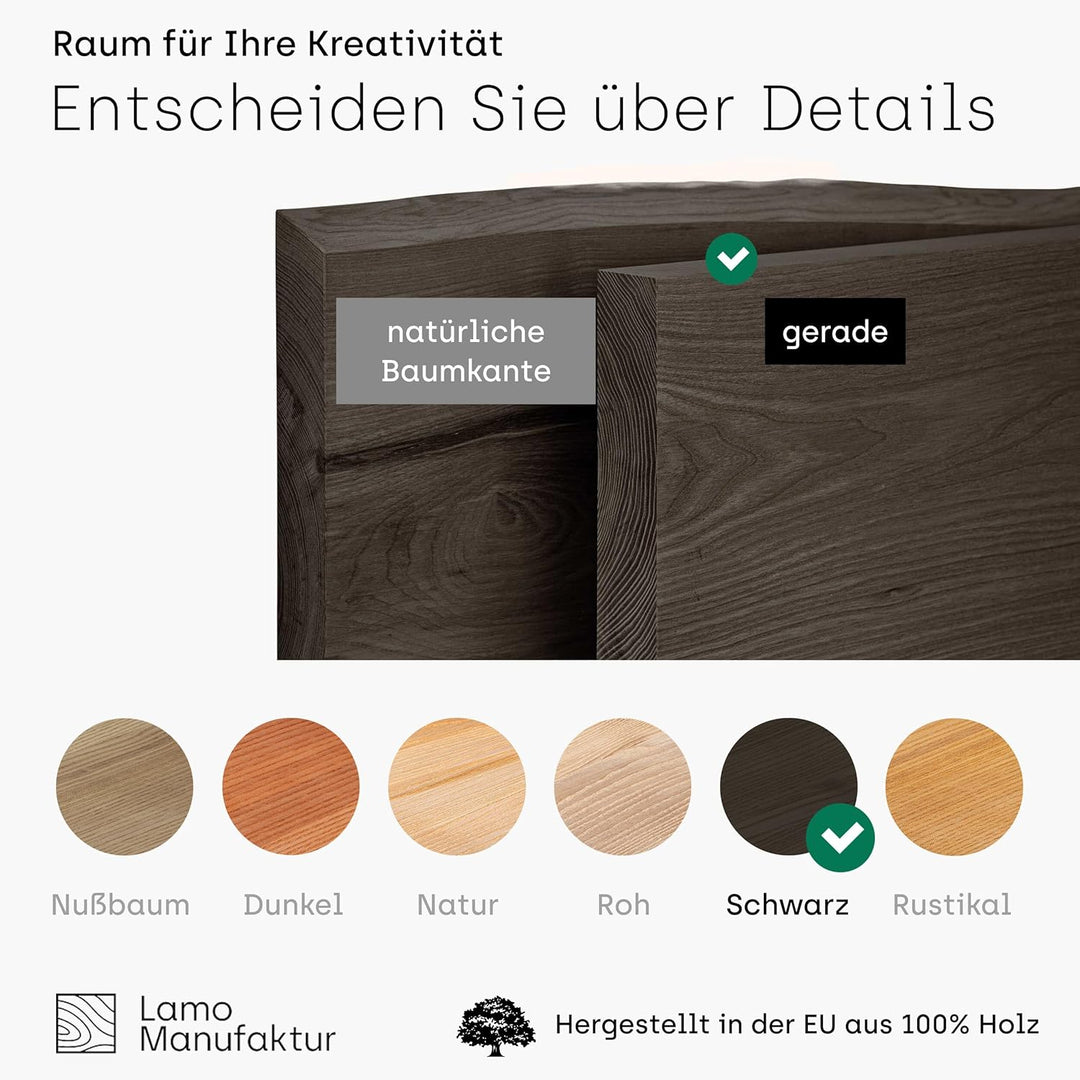 LAMO Manufaktur Wandregal Holz Gerade | Regal Farbe: Schwarz | Invisible: Schweberegal | 80 cm Invis