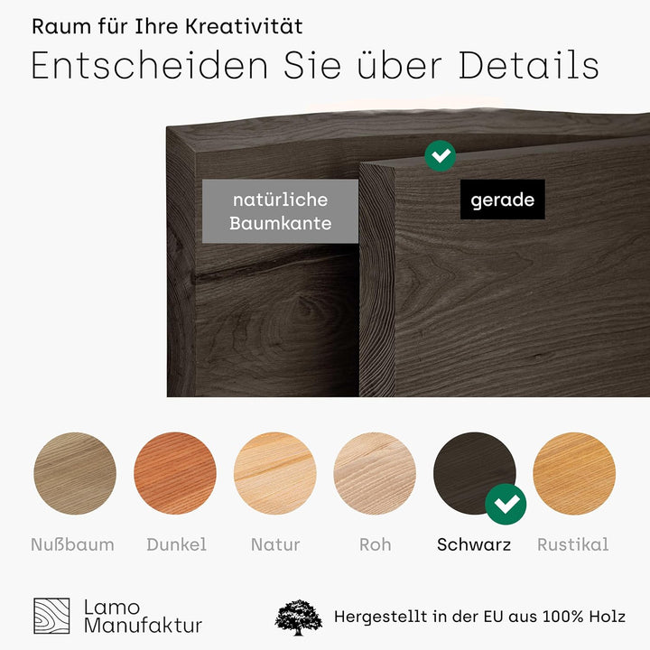 LAMO Manufaktur Wandregal Holz Gerade | Regal Farbe: Schwarz | Invisible: Schweberegal | 80 cm Invis