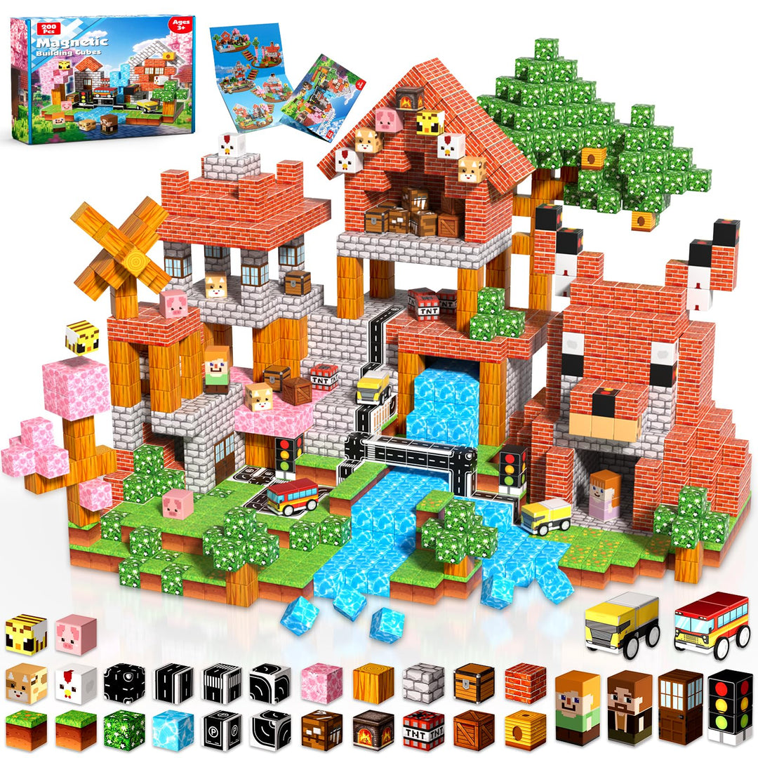 Magnetische Bausteine 200 Teile - Zauberhaftes Familienabenteuer! BAU EIN Schwebe-Schloss, rette den