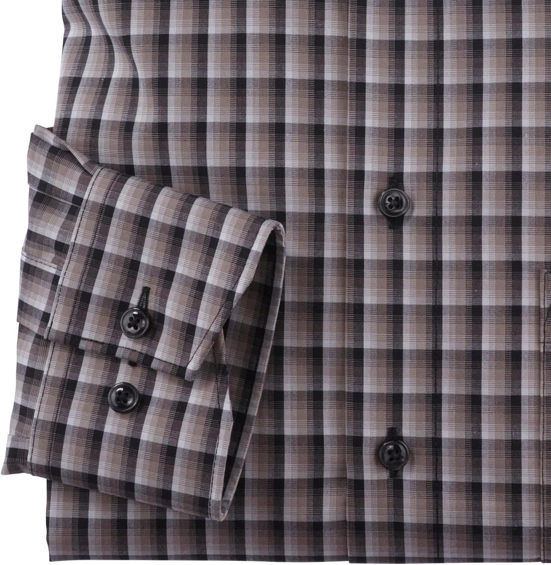 OLYMP Herren Businesshemd Langarm Luxor,Kariert,modern fit,Button-Down-Kragen 39 Taupe 23, 39 Taupe