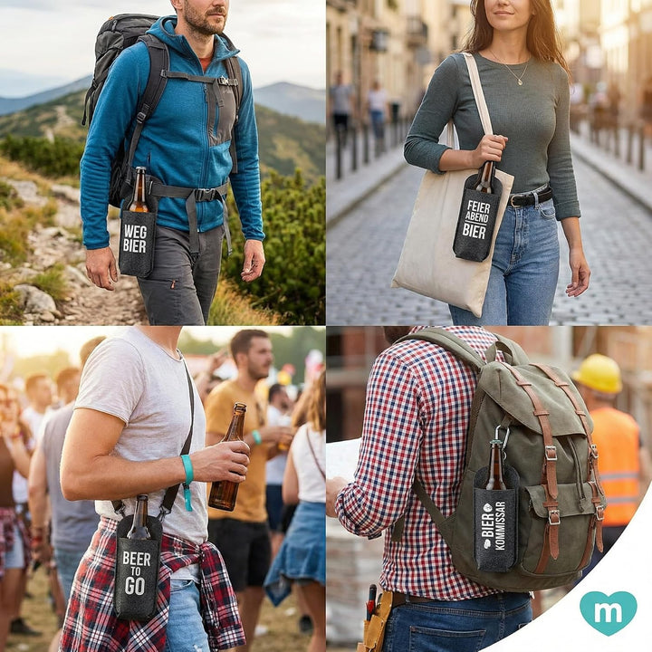MIJOMA Bierholster 4er Set aus Filz – Bierhalter für Gürtel – tragbares Flaschenholster für unterweg