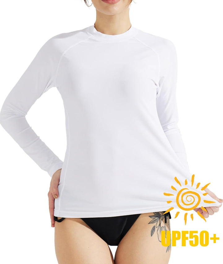 Damen Rash Guard Langarm Sonnenschutz Schnelltrocknend Badeshirt Surf Shirt Schwimmen Bademode L Wei