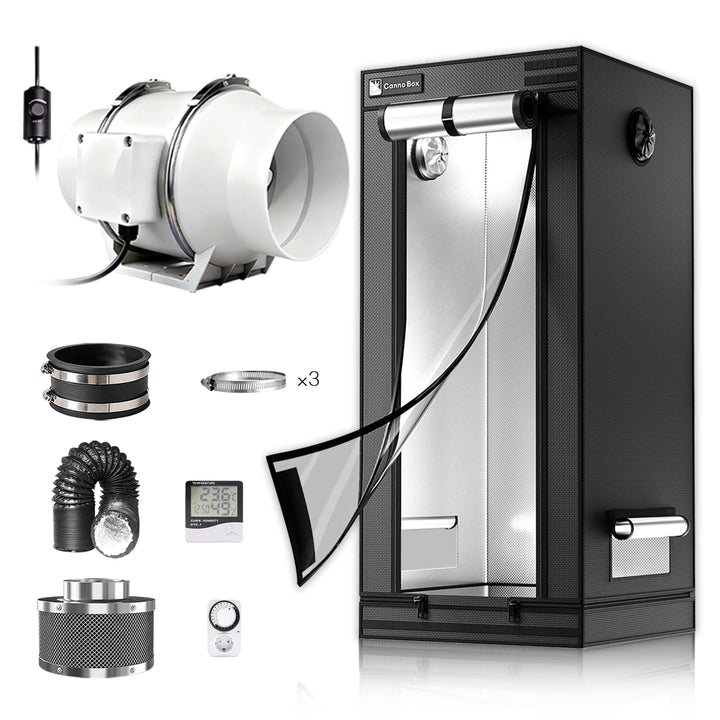 Pro Growzelt Komplettset mit Growzelt 80x80x180 cm und Regelbar Rohrventilator 100mm Set Belüftungss