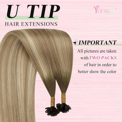 YoungSee Echthaar Extensions Bondings Balayage 45cm Bonding Extensions Echthaar Braun Balayage Blond
