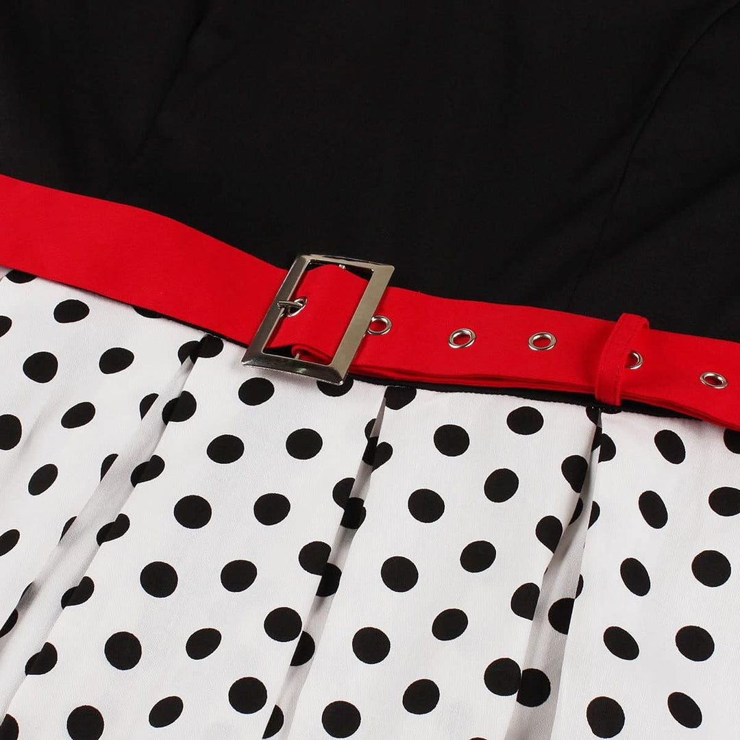 Odizli Rockabilly Kleider Damen 50er Jahre Vintage Kurzarm V-Ausschnitt Polka Dot Swing Coctailkleid